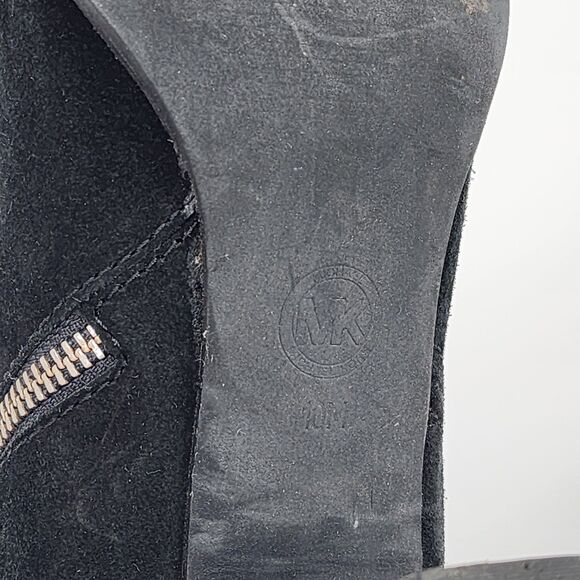 Michael Kors Buckle Suede Leather Black Tall Heeled Boots Size 10 - Picture 10 of 14